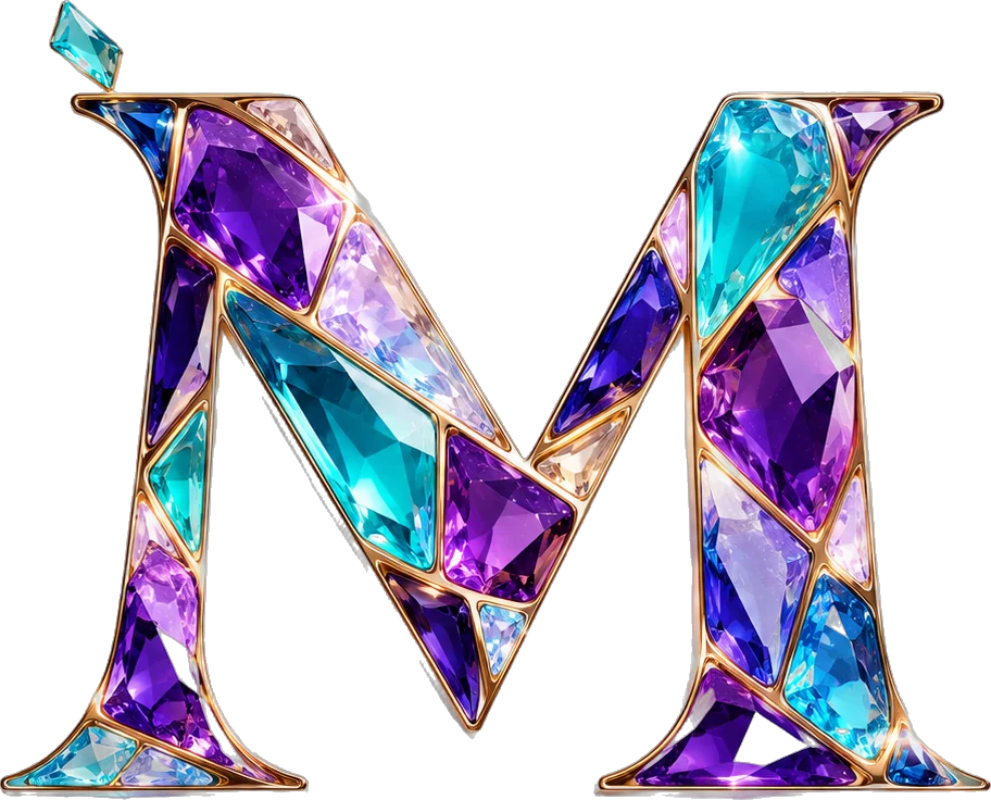 La M de Mosaico formada por piezas de cristal unidas con hilos dorados